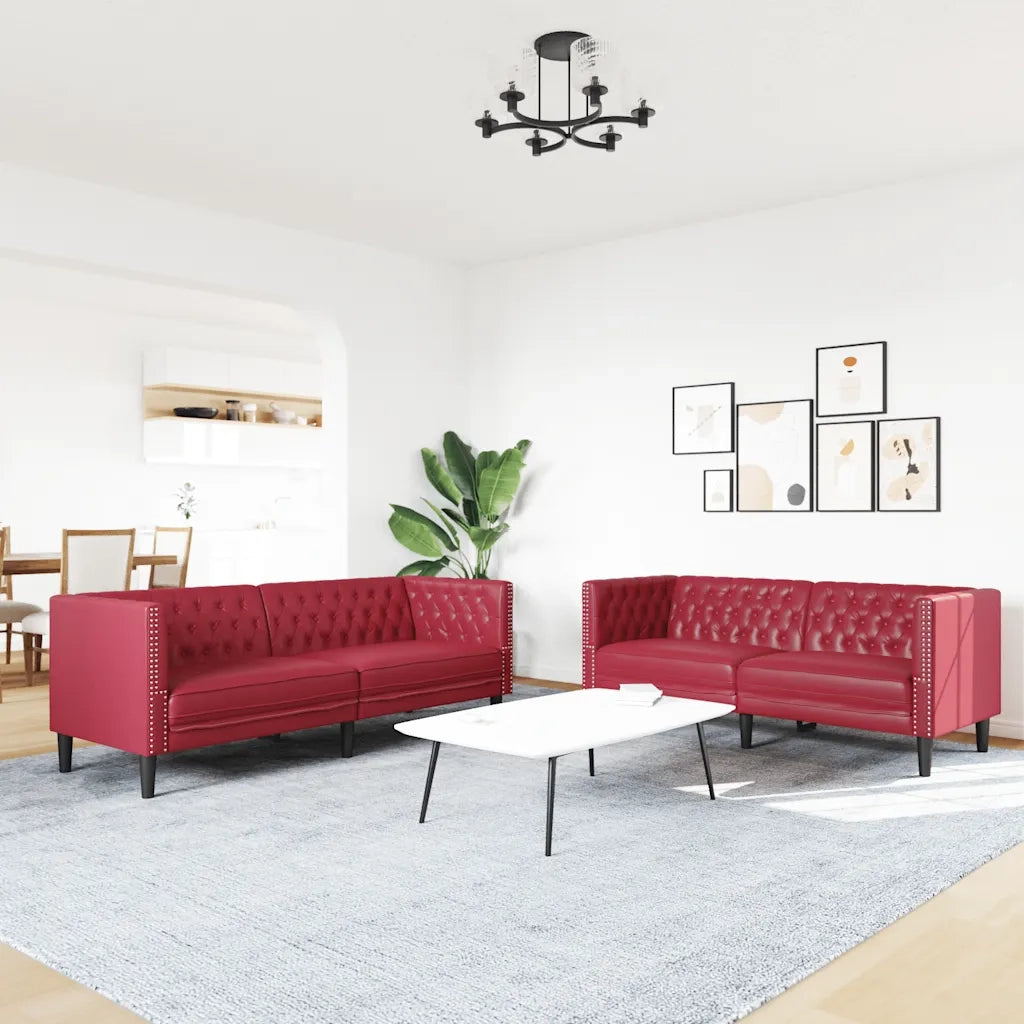 Sei Divani Chesterfield 2 pz Rosso Vino in Similpelle 3209278