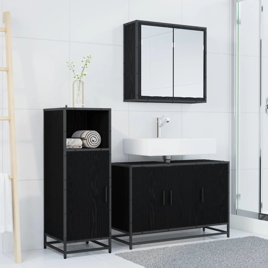 Set di mobili per il bagno 3 pcs Rovere Nero Legno multistrato 3402401