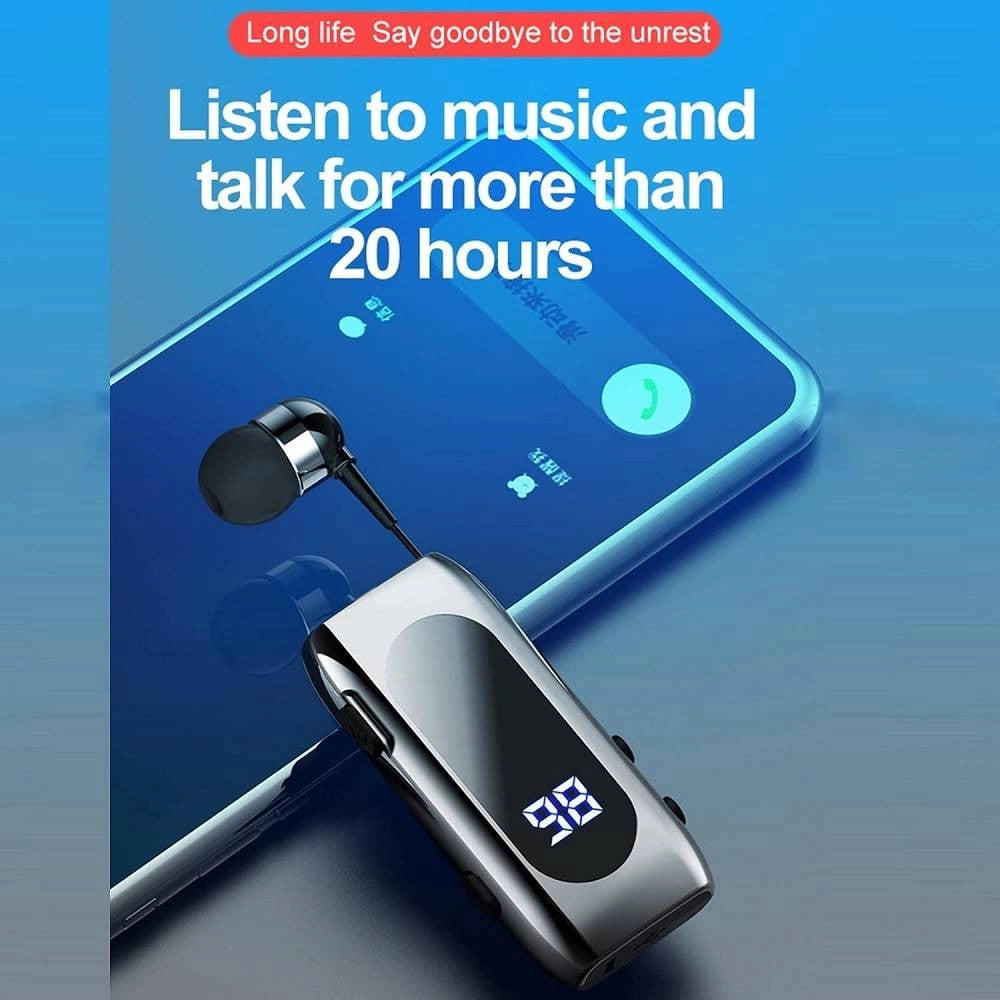 Trade Shop - Auricolare In-ear Wireless Bt5.2 Retrattile Vivavoce Clip Stereo Con Microfono K55 -