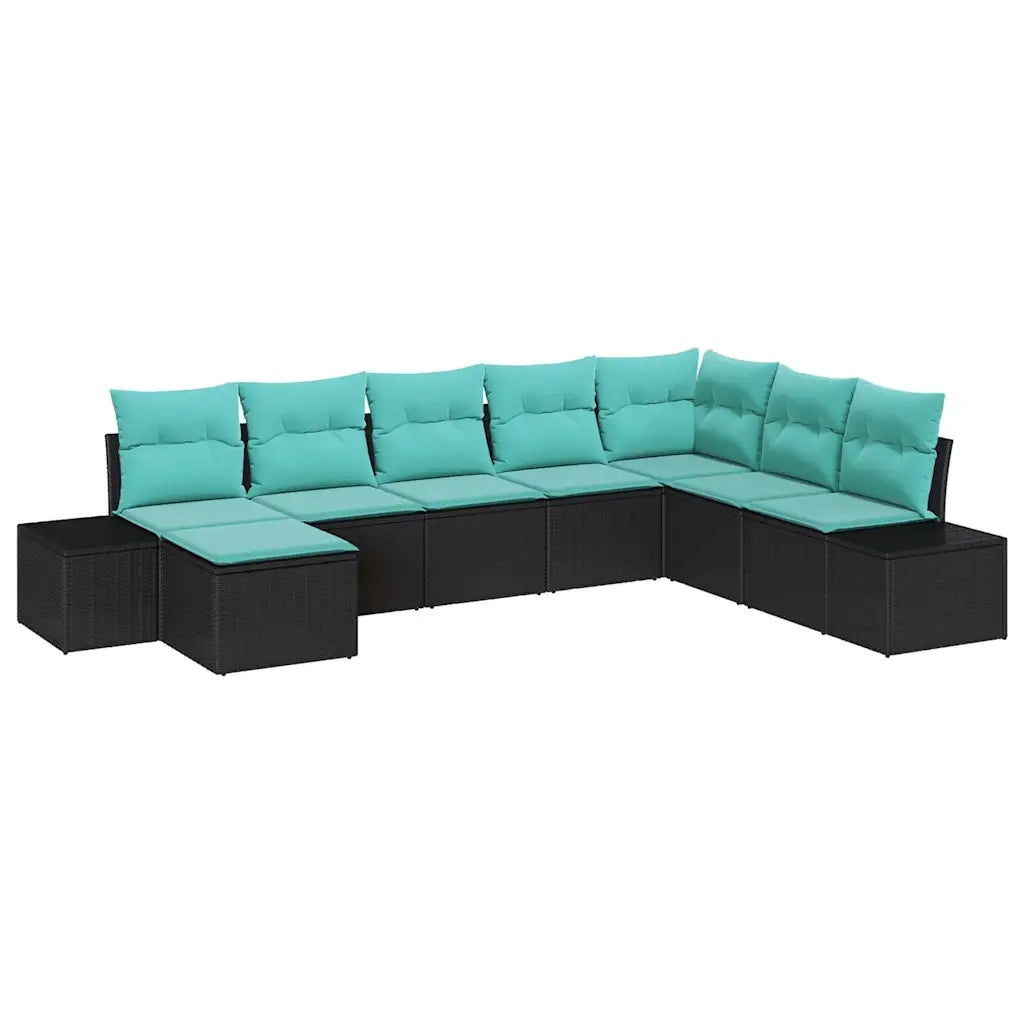 Set Divano da Giardino 8 pz Nero e Turchese polyrattan 3355855