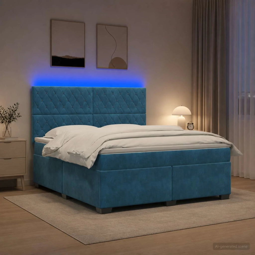 Letto box spring con materasso Blu 140 x 190 cm Velluto 3455100