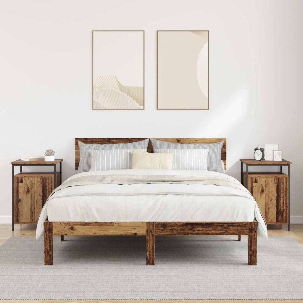 Set di 2 Comodini | Armadio da Notte | Mobiletto da notte Legno vecchio 40 x 42 x 60cm