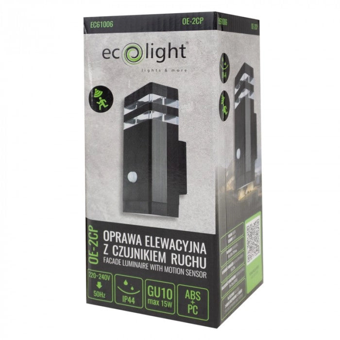 Applique esterna PIR nera GU10 IP44 Ecolight OE-2CP