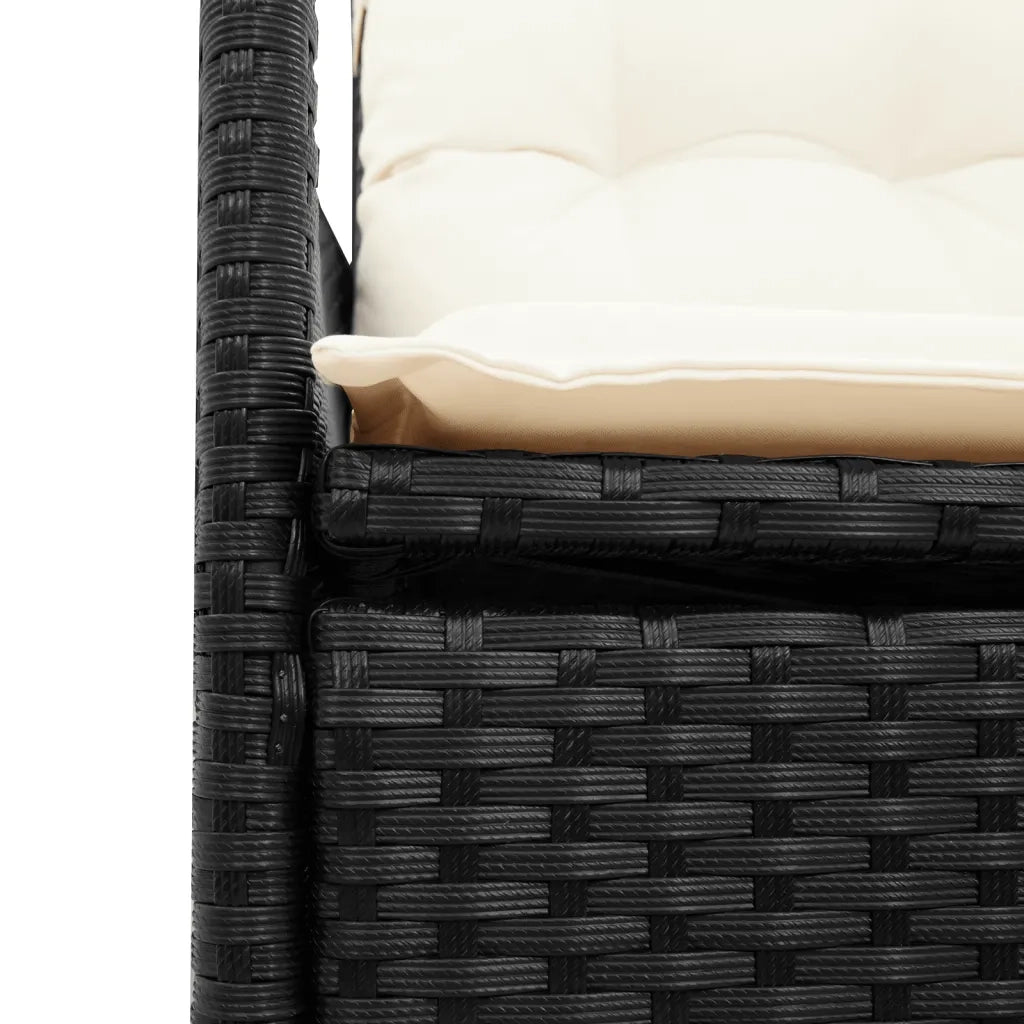 Set da Bistrò 3 pz con Cuscini Nero Polyrattan e Legno Acacia