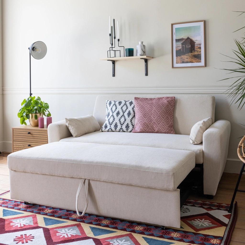 Divano letto in velluto a coste beige a 2 posti MATT