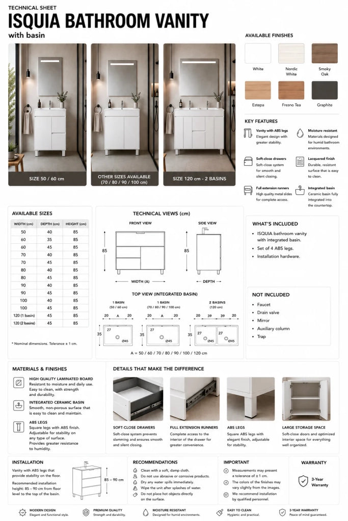 Mobile bagno con lavabo ORIGENBATH ISQUIA senza specchio 70x40 cm estepa