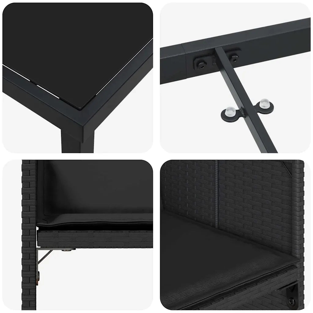 Set da Pranzo per Giardino con cuscino 5 pz | Set Salotto da Giardino Nero polyrattan