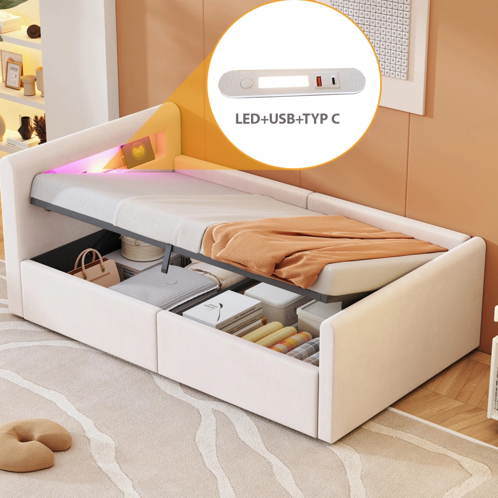 letto imbottito velluto beige 90 x 200 cm