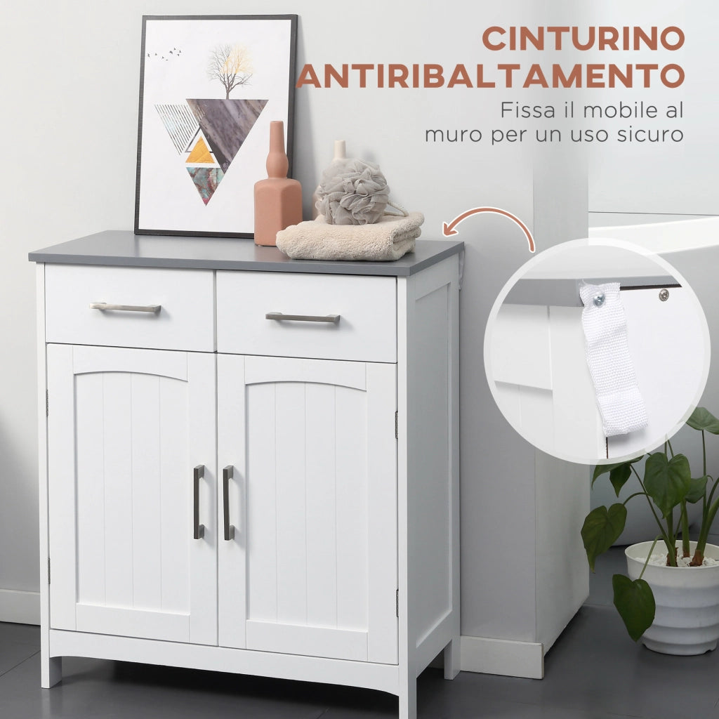 Mobiletto Bagno con 2 Ante, 2 Cassetti e Ripiano Regolabile, in MDF, 68x33x76cm