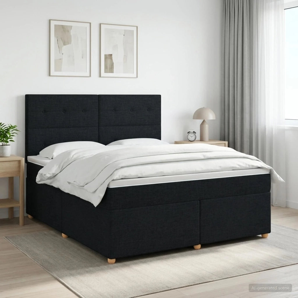 Letto box spring con materasso Nero 180 x 200 cm Tessuto 3453944
