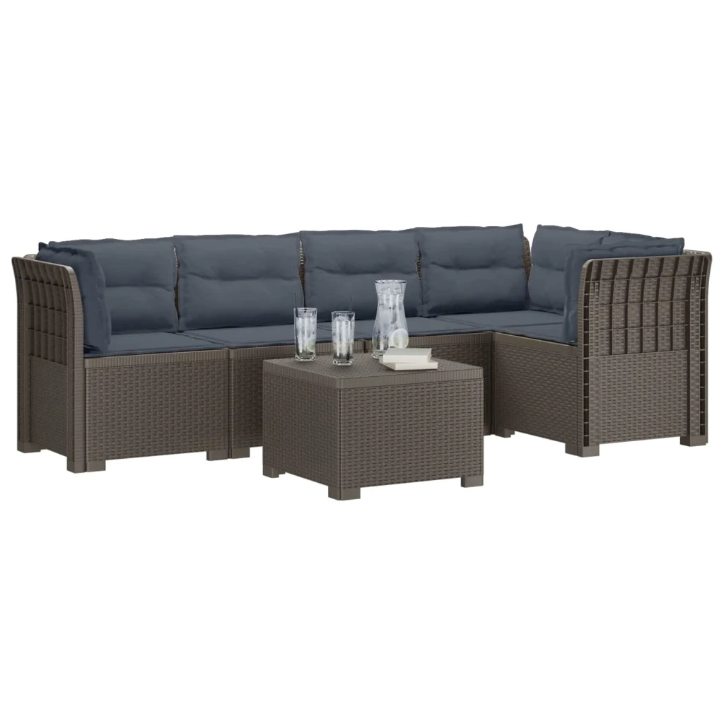Divano da Giardino 5 Posti con Cuscini Stile Rattan PP 3444101