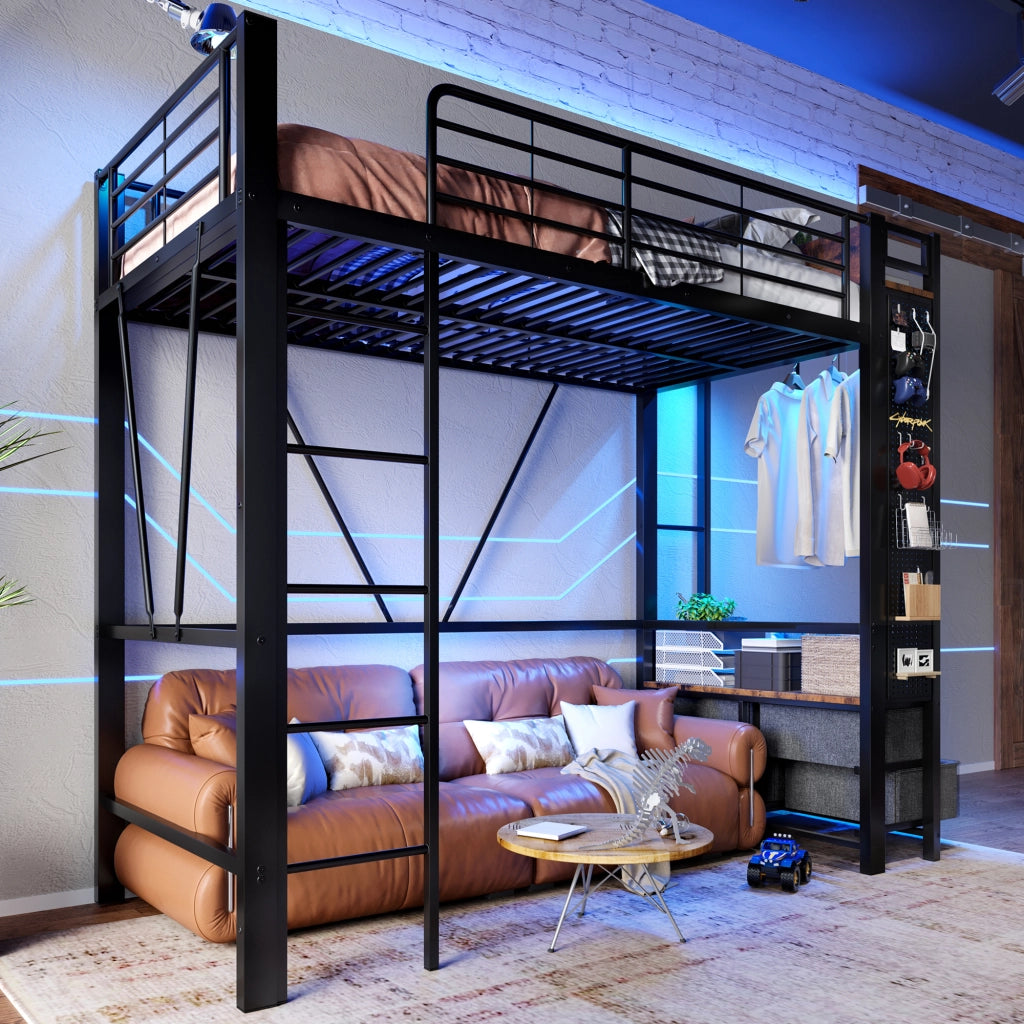 Letto a castello nero in metallo con funzioni integrate 90x200 cm