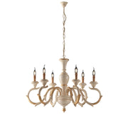 Fiorenza Lampadario in legno avorio e foglia oro 6 luci 125 Ø91 BL172-6-AV