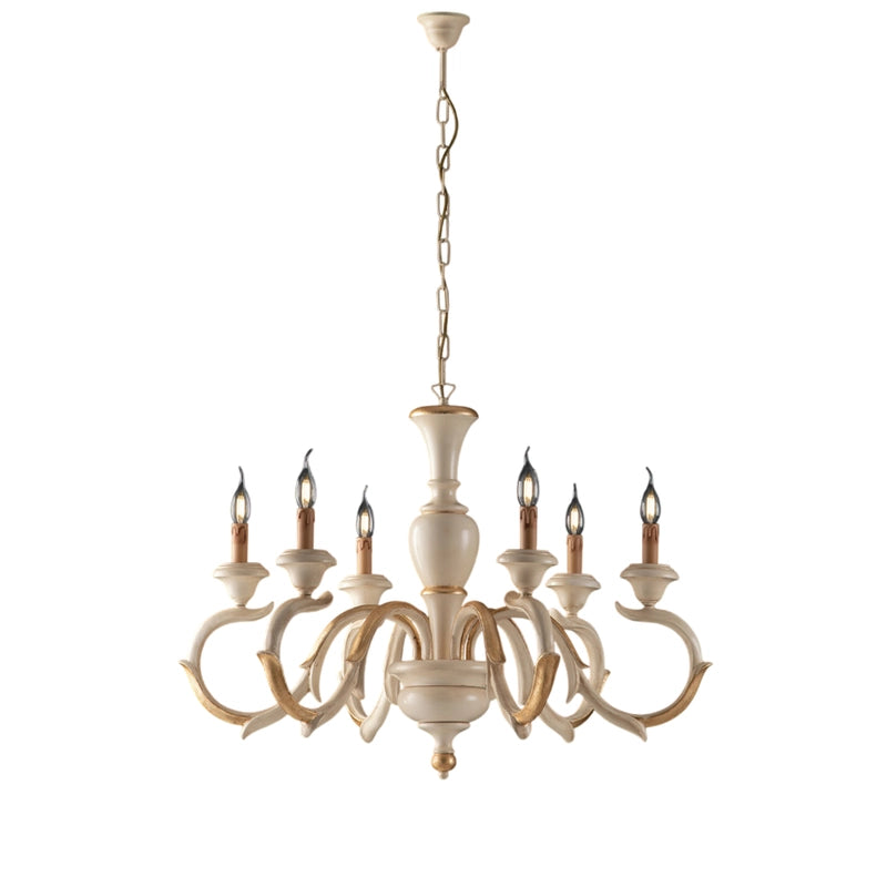 Fiorenza Lampadario in legno avorio e foglia oro 6 luci 125 Ø91 BL172-6-AV