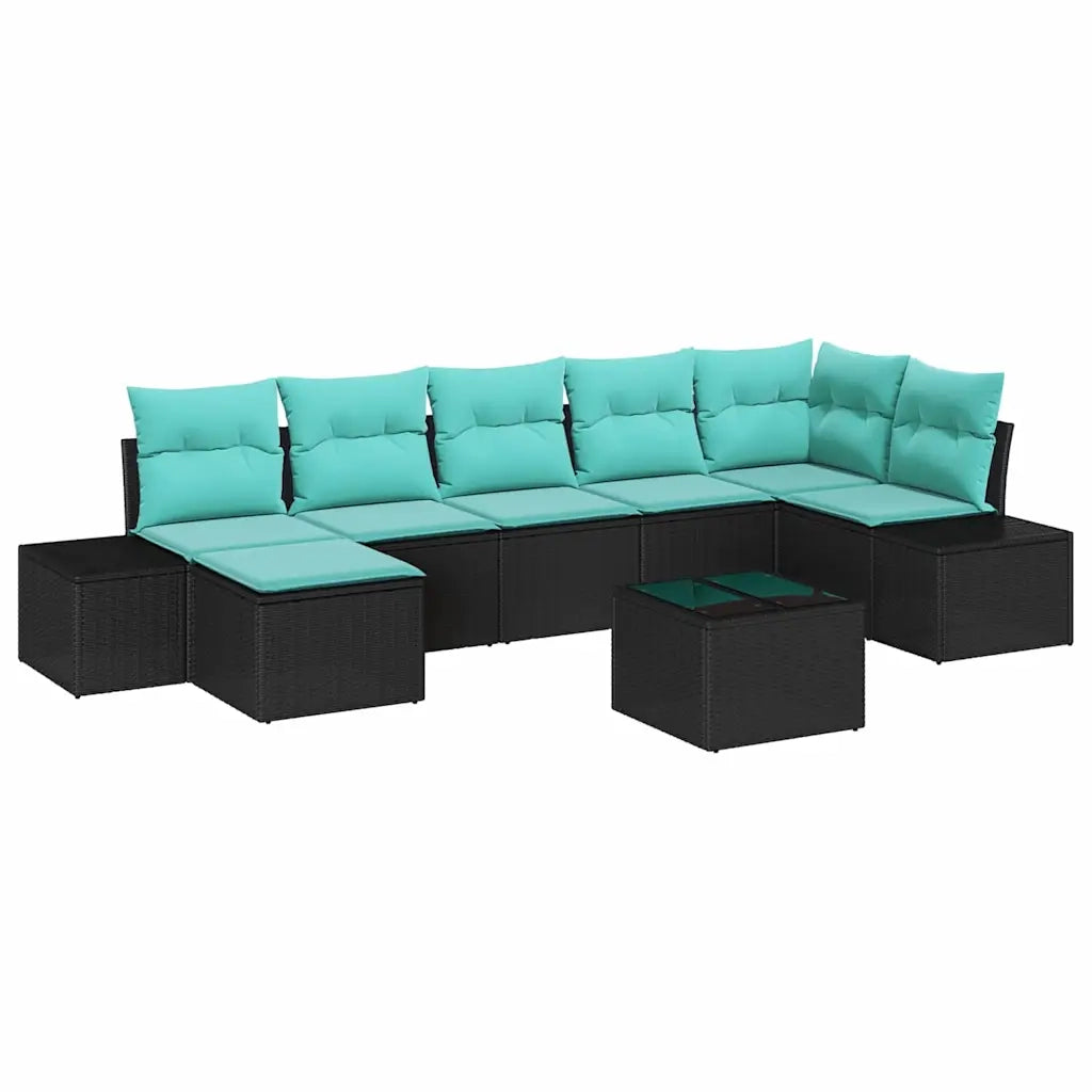 Set Divano da Giardino 7 pz Nero e Turchese polyrattan 3355835