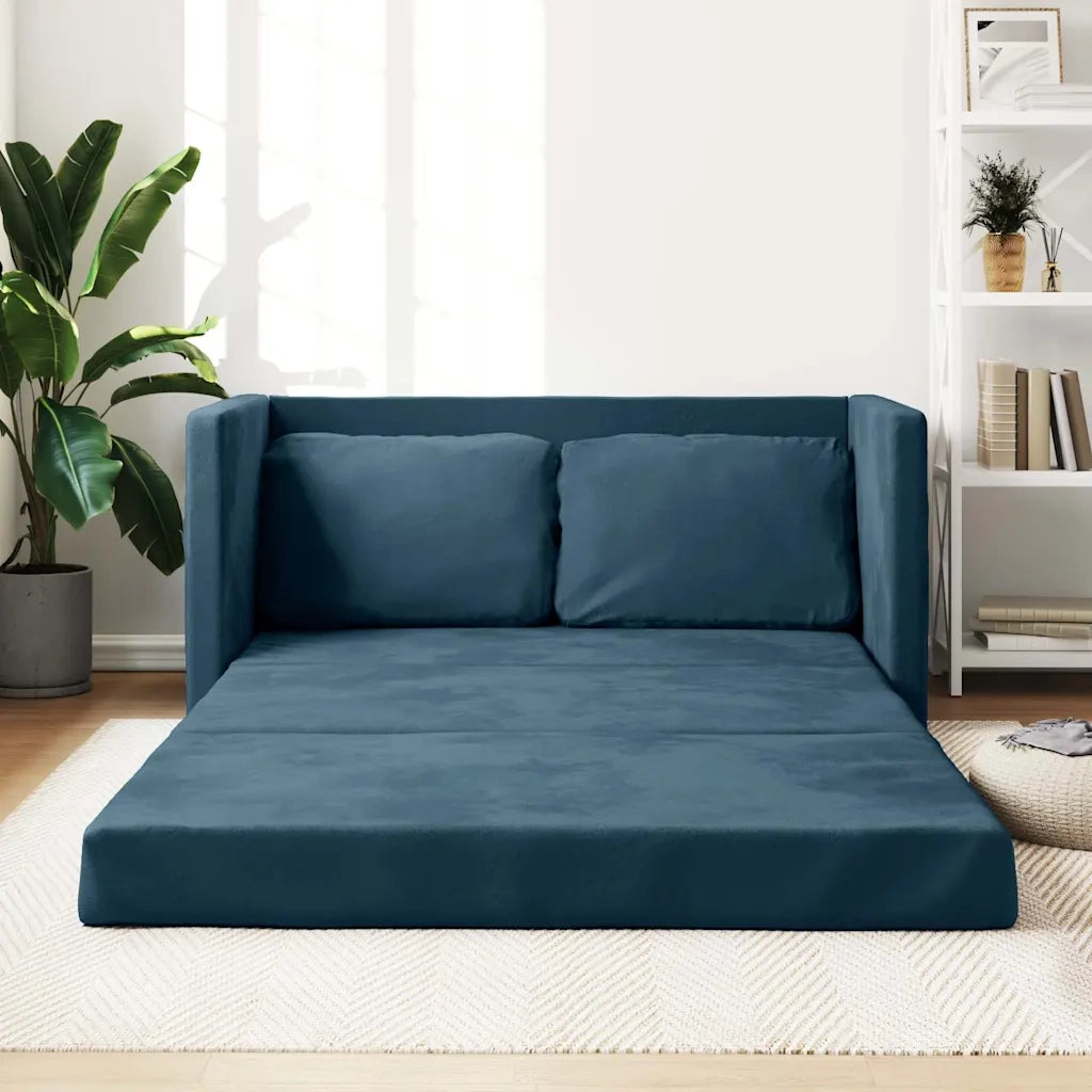 Divano Letto da Terra 2 in 1-Sofa Letto-Daybed Blu 122x204x55 cm Velluto