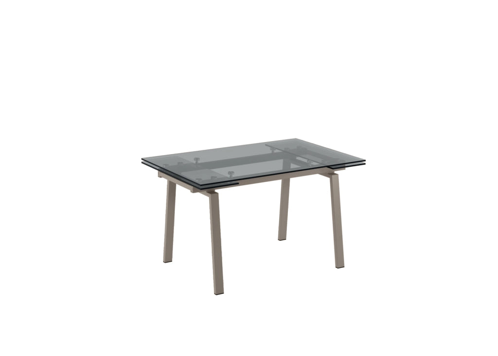 Tavolo da cucina allungabile Tommy 140/200x80cm in vetro temperato trasparente e struttura in metallo verniciato colore Tortora - Tommy