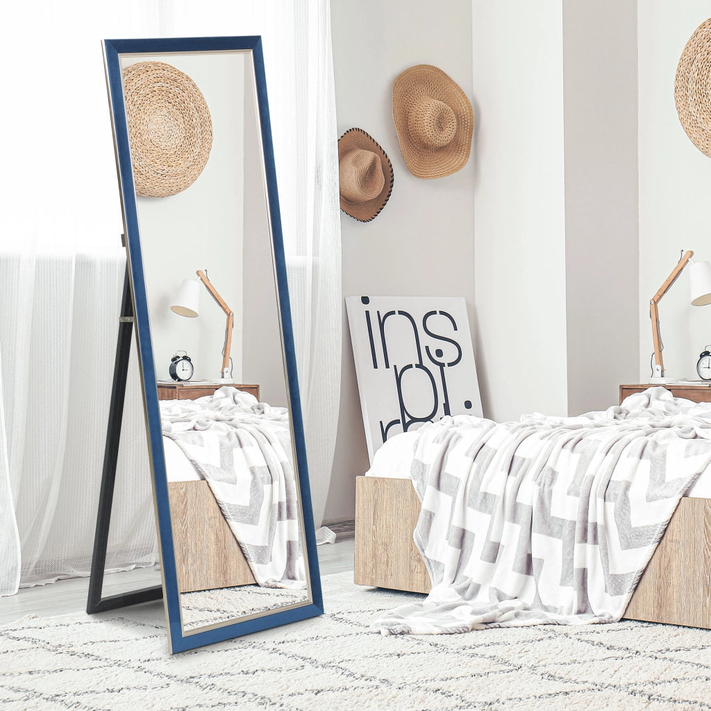 Specchio da Terra 150x50 cm ¨C Xylo ¨C Cornice in Velluto con Supporto Blu