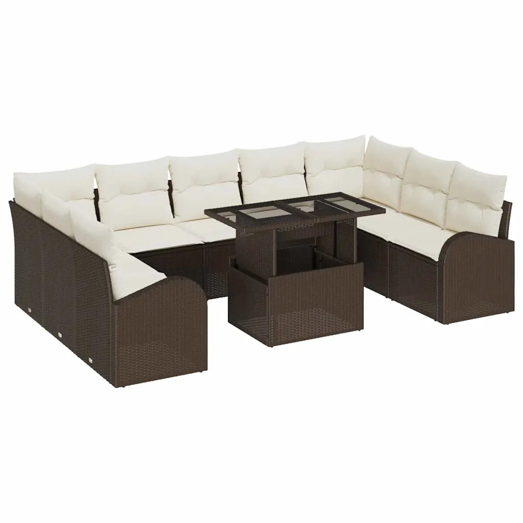 Set Divano da Giardino 10 pcs Marrone e Crema polyrattan