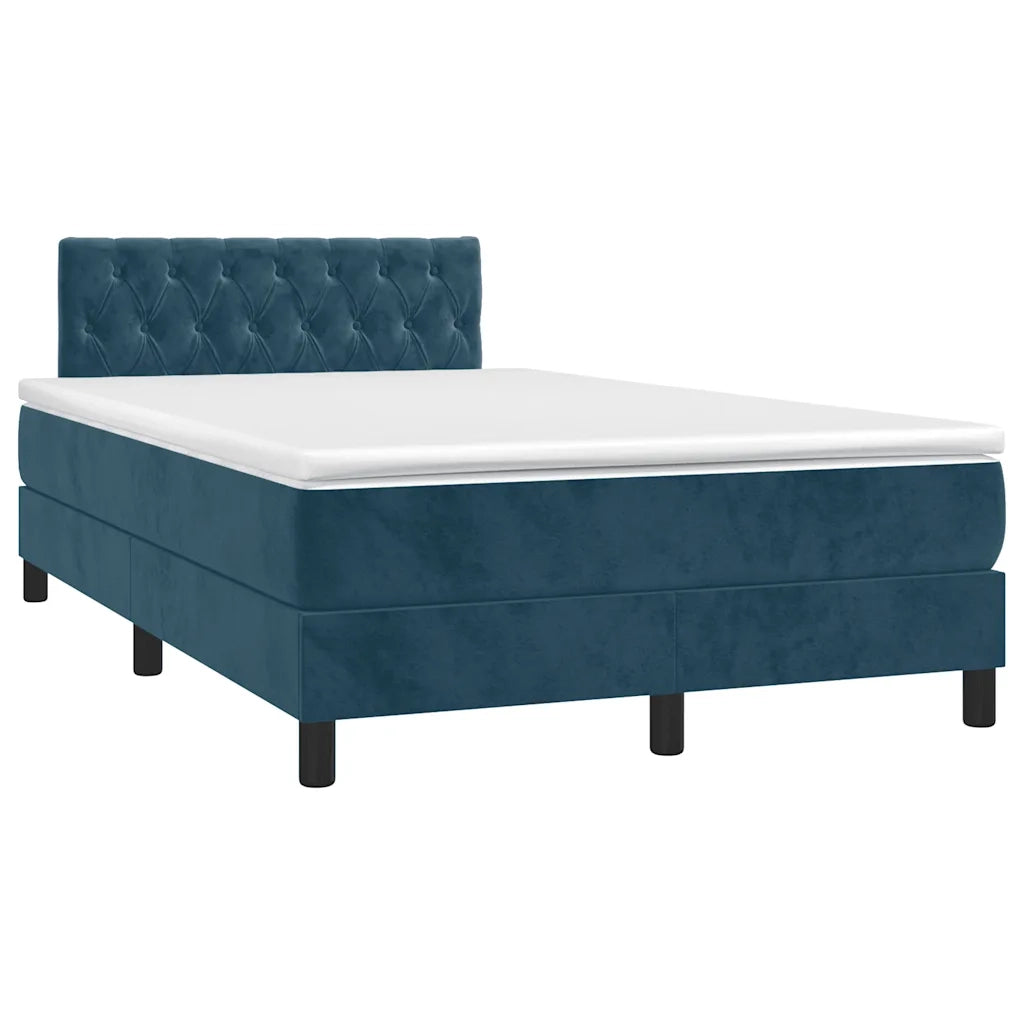 Letto a Molle con Materasso e LED Blu Scuro 120x200cm
