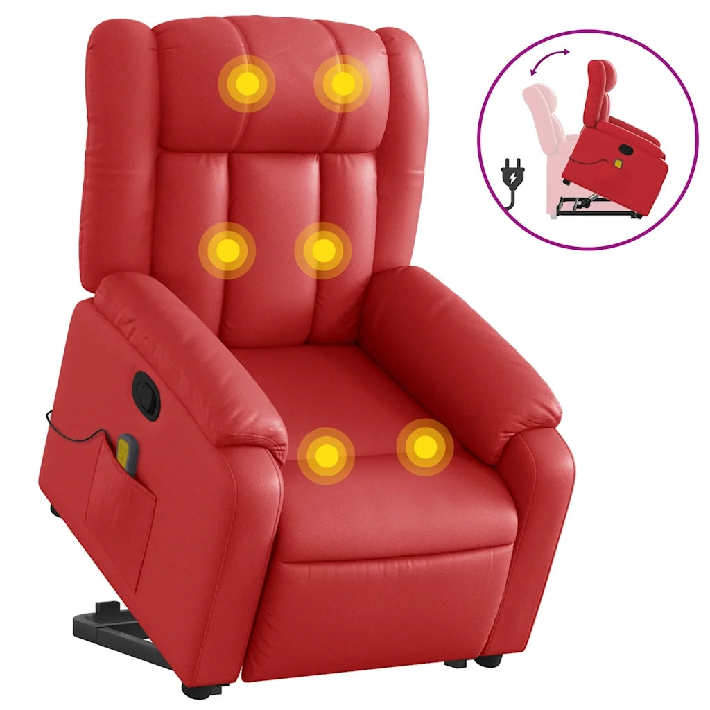 Poltrona Alzapersona Reclinabile Massaggio Rosso in Similpelle 3205276