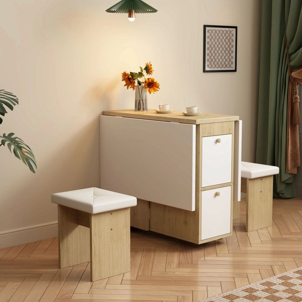 Set tavolo da pranzo pieghevole con 4 sedie, 120×80×75 cm, bianco e rovere