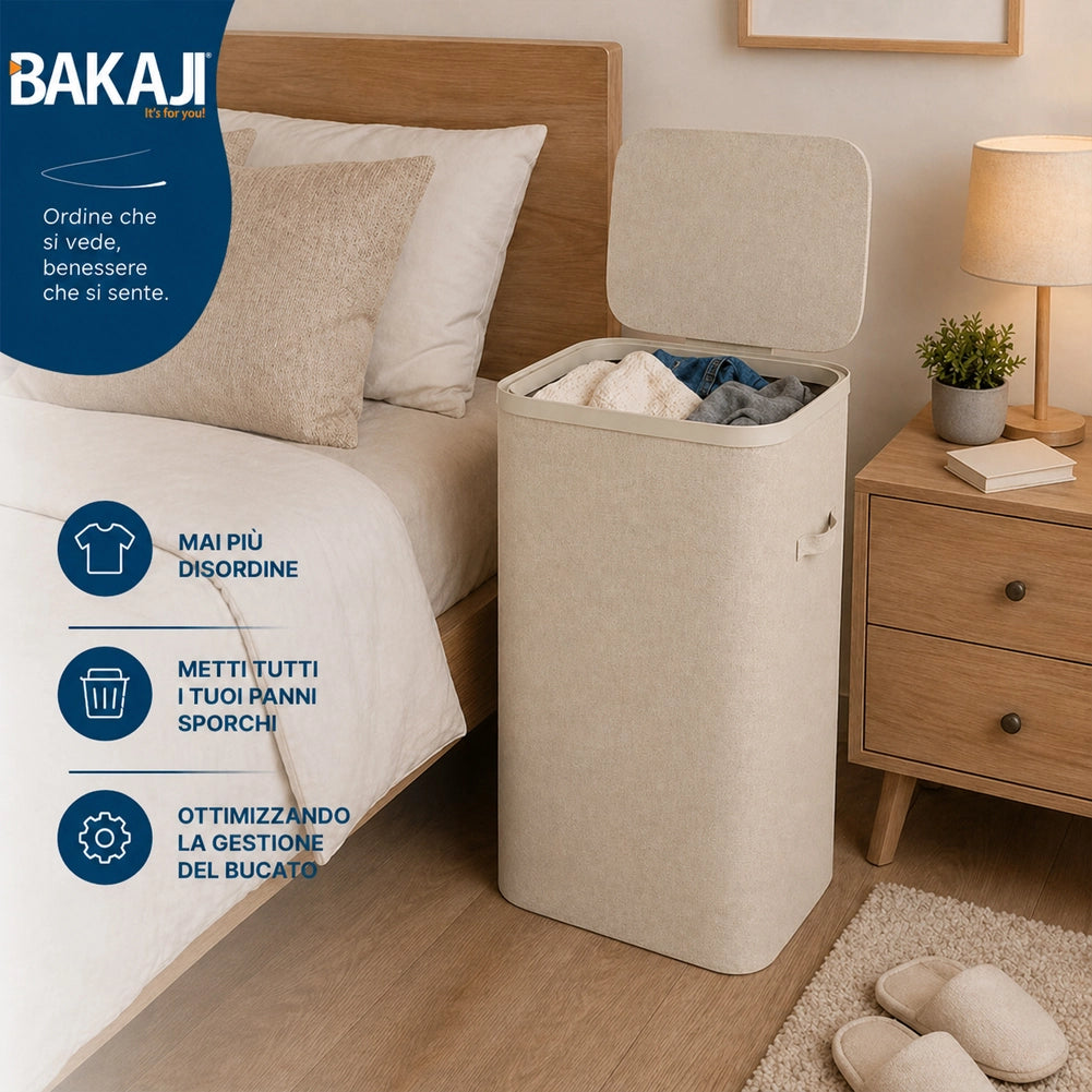 Cesto Biancheria Sporca Beige Portabiancheria 105L Sacco Estraibile 42x32x67cm