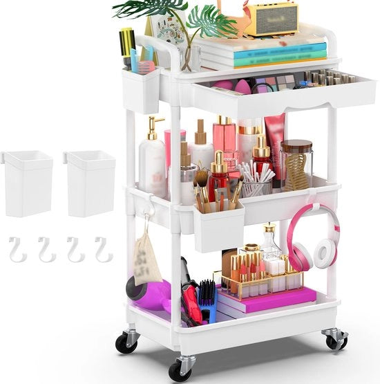 Carrello multifunzionale a 3 livelli con caricatore - Bianco