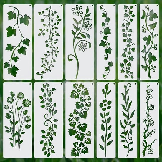 Scheletri di Foglie per Disegno - Foglie e Fiori Schemi - Decorazione per la Casa - Arte da Appendere - Adatto per la Pittura su Legno e il Disegno su Tela - 12 pezzi - Colore o Modello