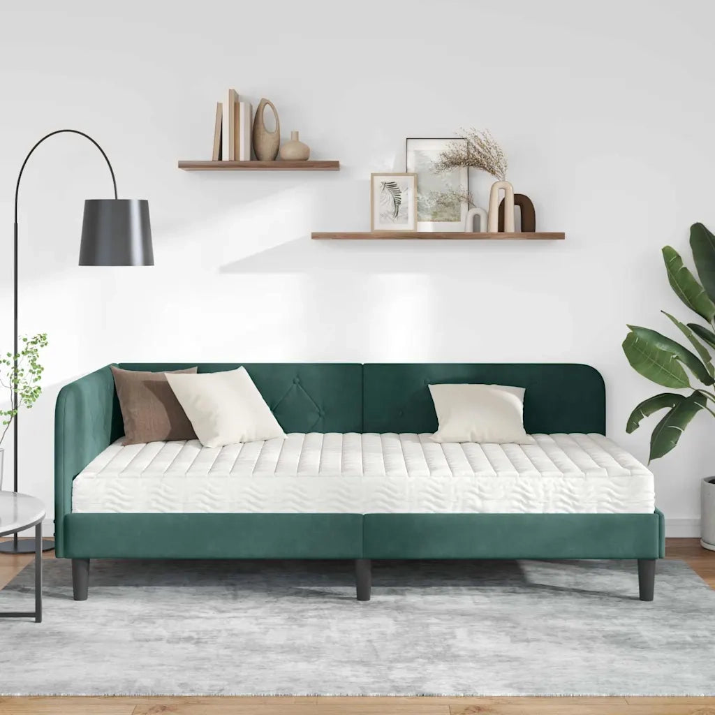 Cornice del letto ad angolo Verde Scuro 90 x 200 cm Velluto 3394156