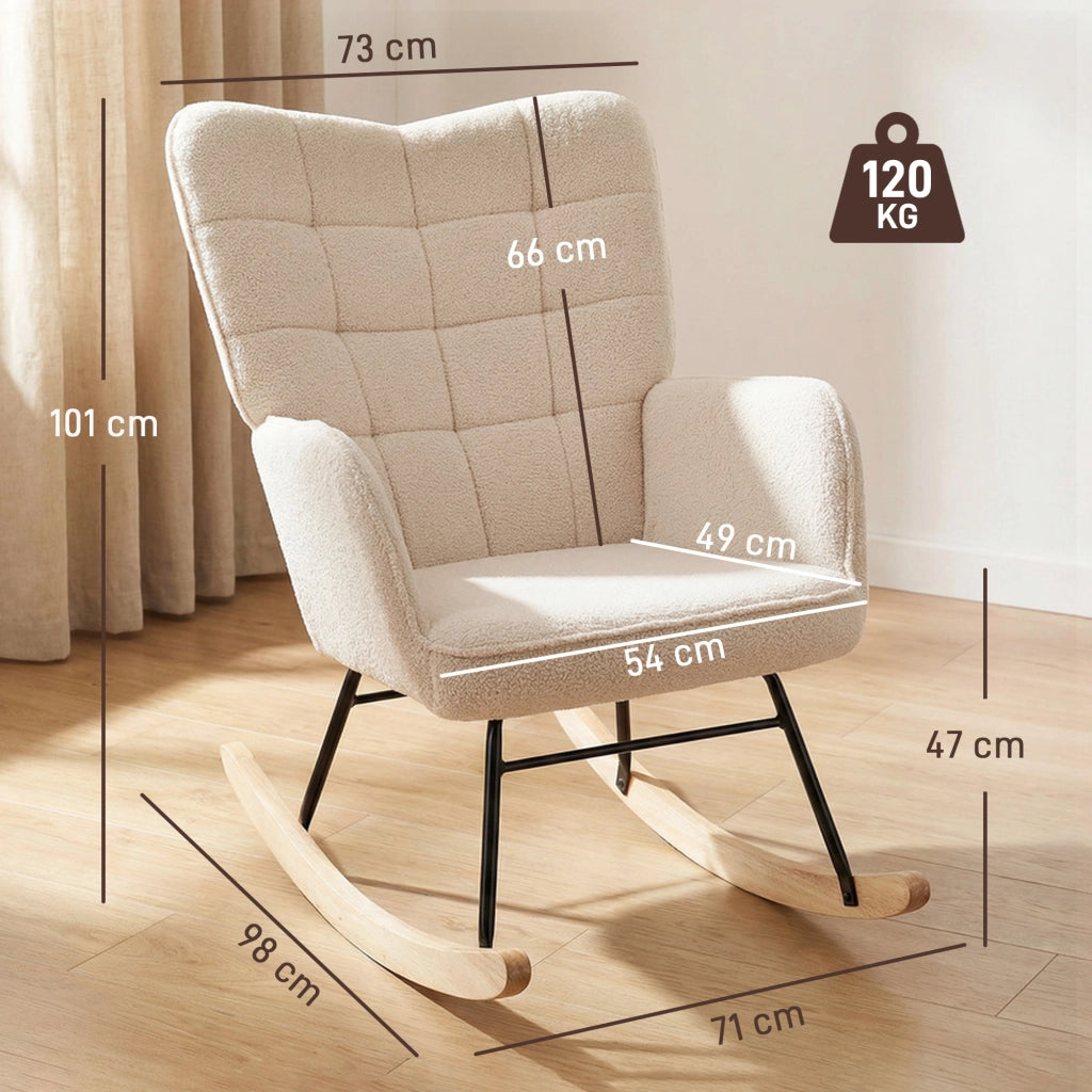 Poltrona a dondolo ¨C Minimal ¨C beige, effetto lana, 71x98x101 cm