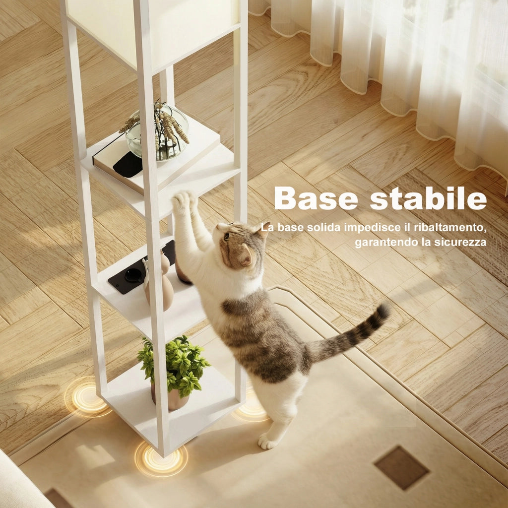 Lampada da Terra con Ripiani, Luce Regolabile, Interruttore a Pedale e Porte USB, Bianco