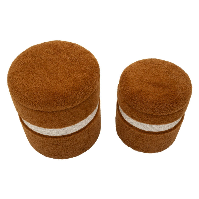 Puff Con Contenitore Saint-moritz Marrone Set 2 Pz cm ø 40x47-32x38