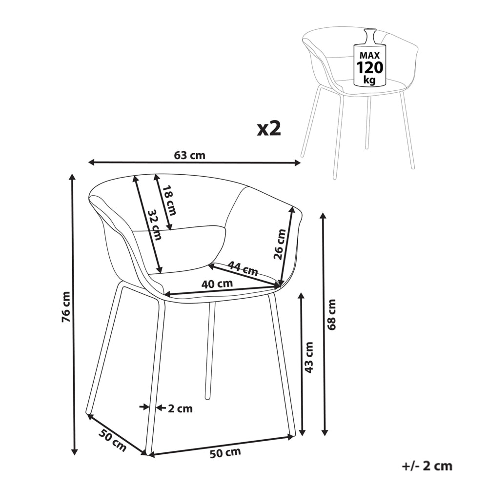 Set di 2 sedie da pranzo Sedute in poliestere blu scuro Gambe in metallo per sala da pranzo cucina