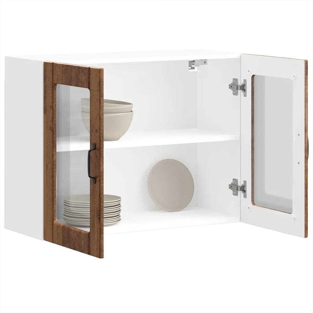 Pensile da Cucina con Porta in Vetro-Mobile Cucina da Parete Lucca Legno Vecchio 280422
