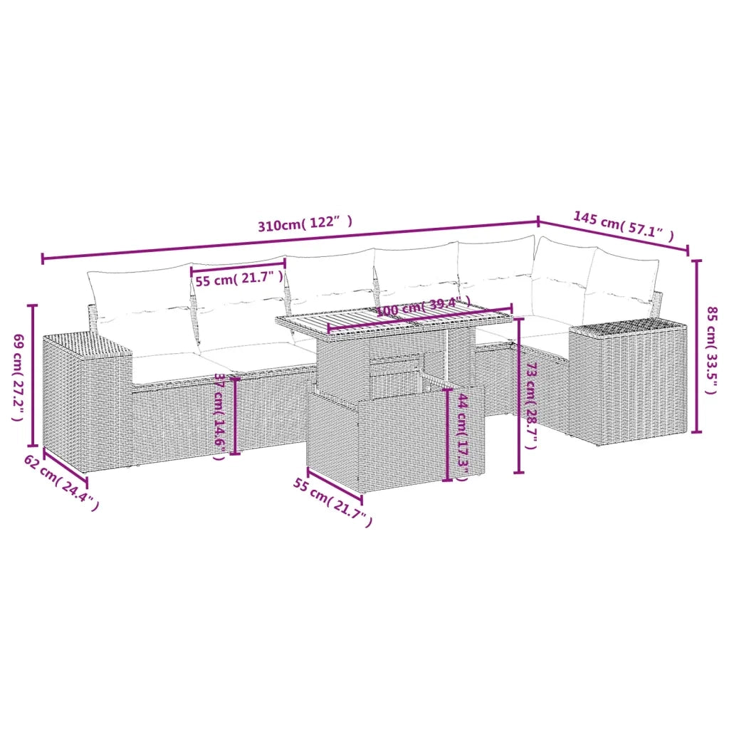 Set Divani da Giardino 7 pz con Cuscini Beige in Polyrattan 3272648