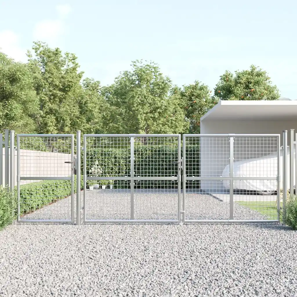Cancello da Giardino in Rete Argento 400x175 cm Acciaio Zincato