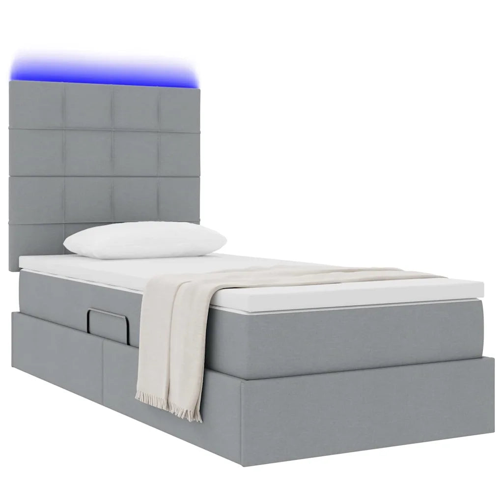 Letto con contenitore e LED con led Grigio chiaro 90 x 200 cm
