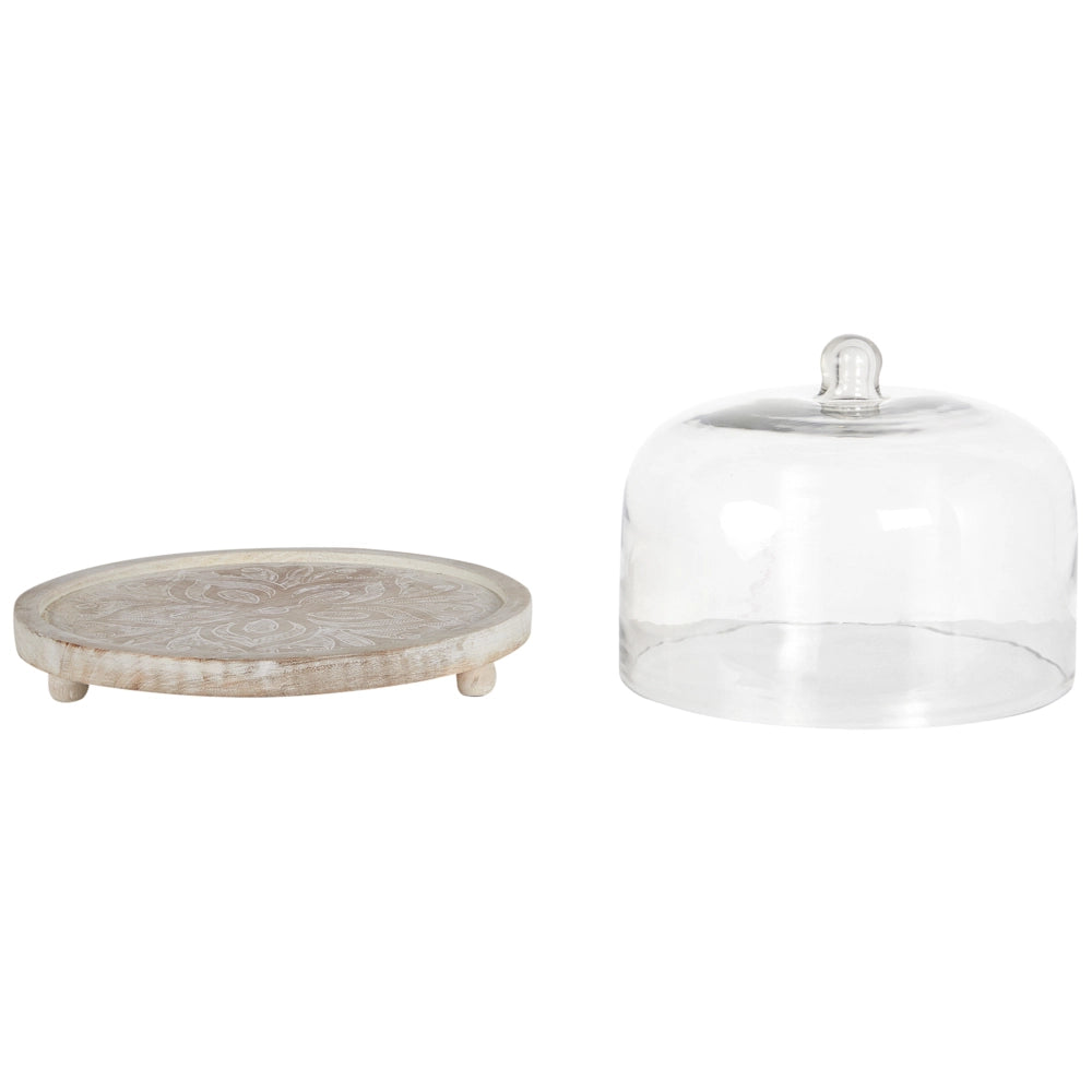Alzata per torte con coperchio in legno di mango chiaro 29 x 29 x 23 cm Vassoio decorativo per torte Cupola portapasticceria