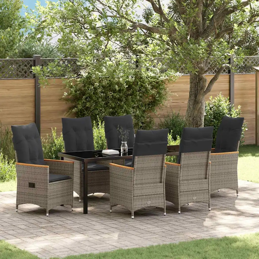 Set da Pranzo per Giardino con cuscino 7 pcs Grigio polyrattan 3379623