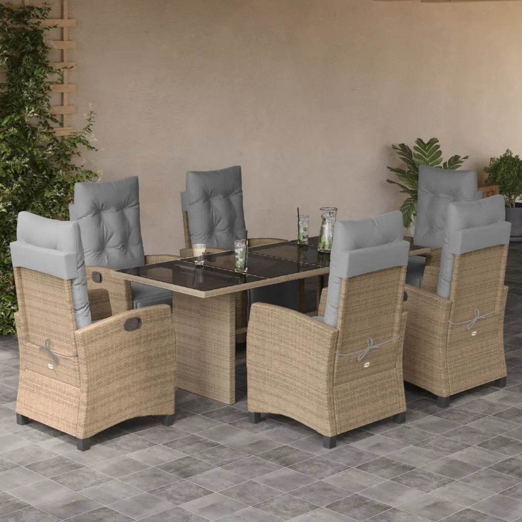 Set Pranzo da Giardino 7 pz con Cuscini Beige Misto Polyrattan 3212928