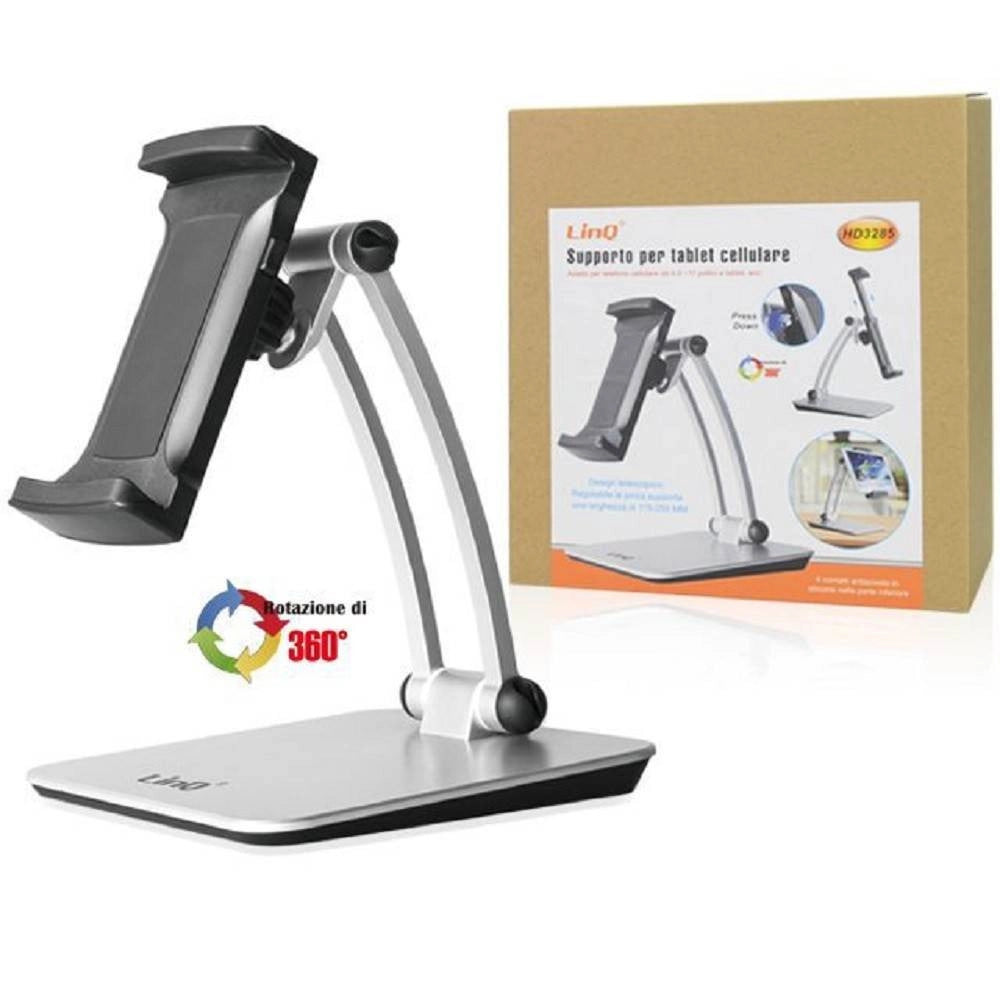 Trade Shop - Staffa Supporto Da Tavolo In Alluminio Per Smartphone Tablet Pieghevole Hd3285 -