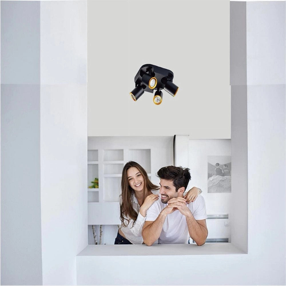 Trade Shop - Plafoniera 4 Diffusori Orientabile Soffitto Parete Lampada Gu10 Bianco Nero Th8805 - Nero