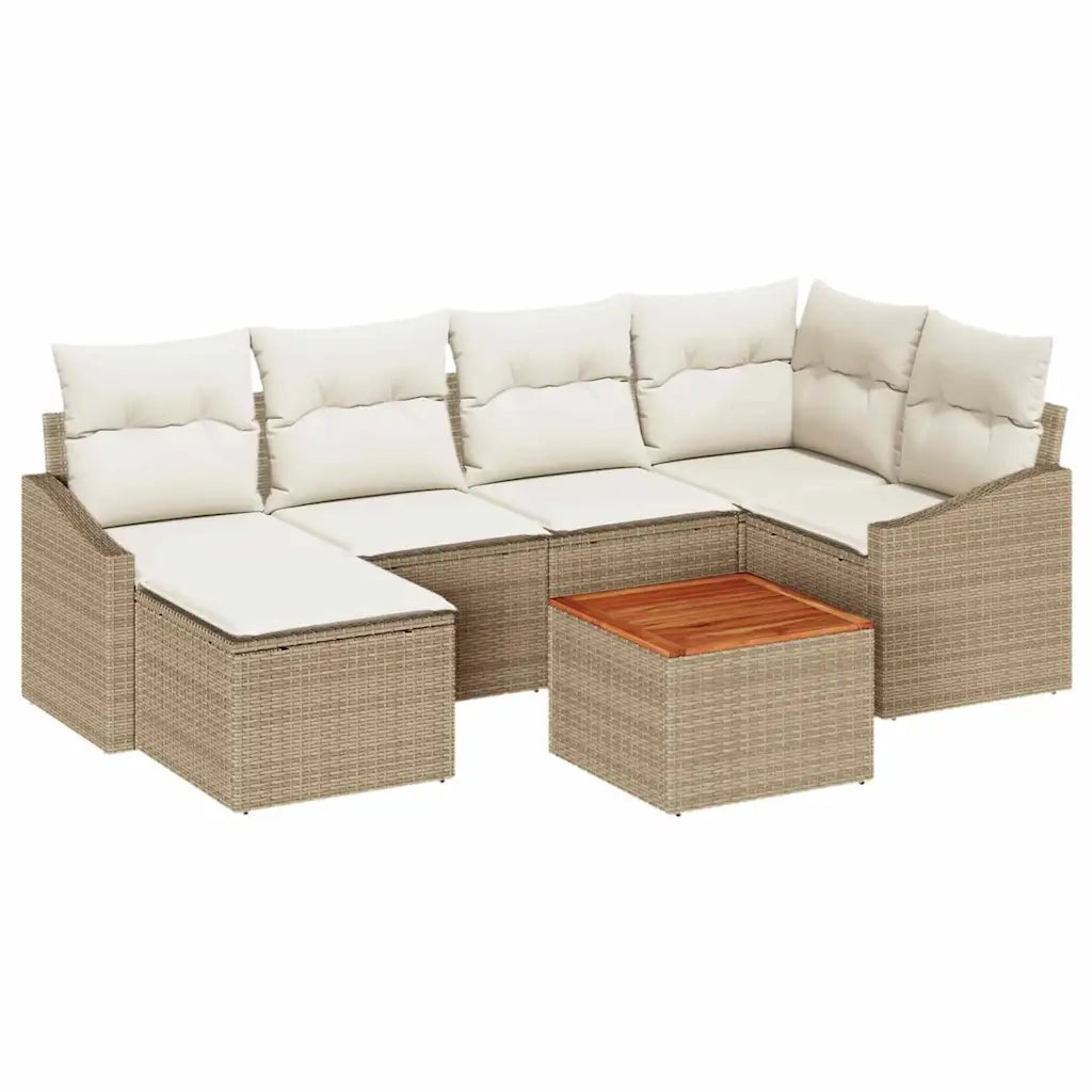 Set Divano da Giardino 7 pcs Beige e Crema polyrattan