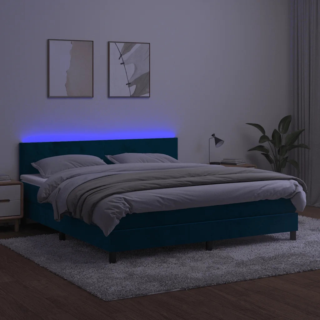 Letto a Molle con Materasso e LED Blu Scuro 180x200 cm