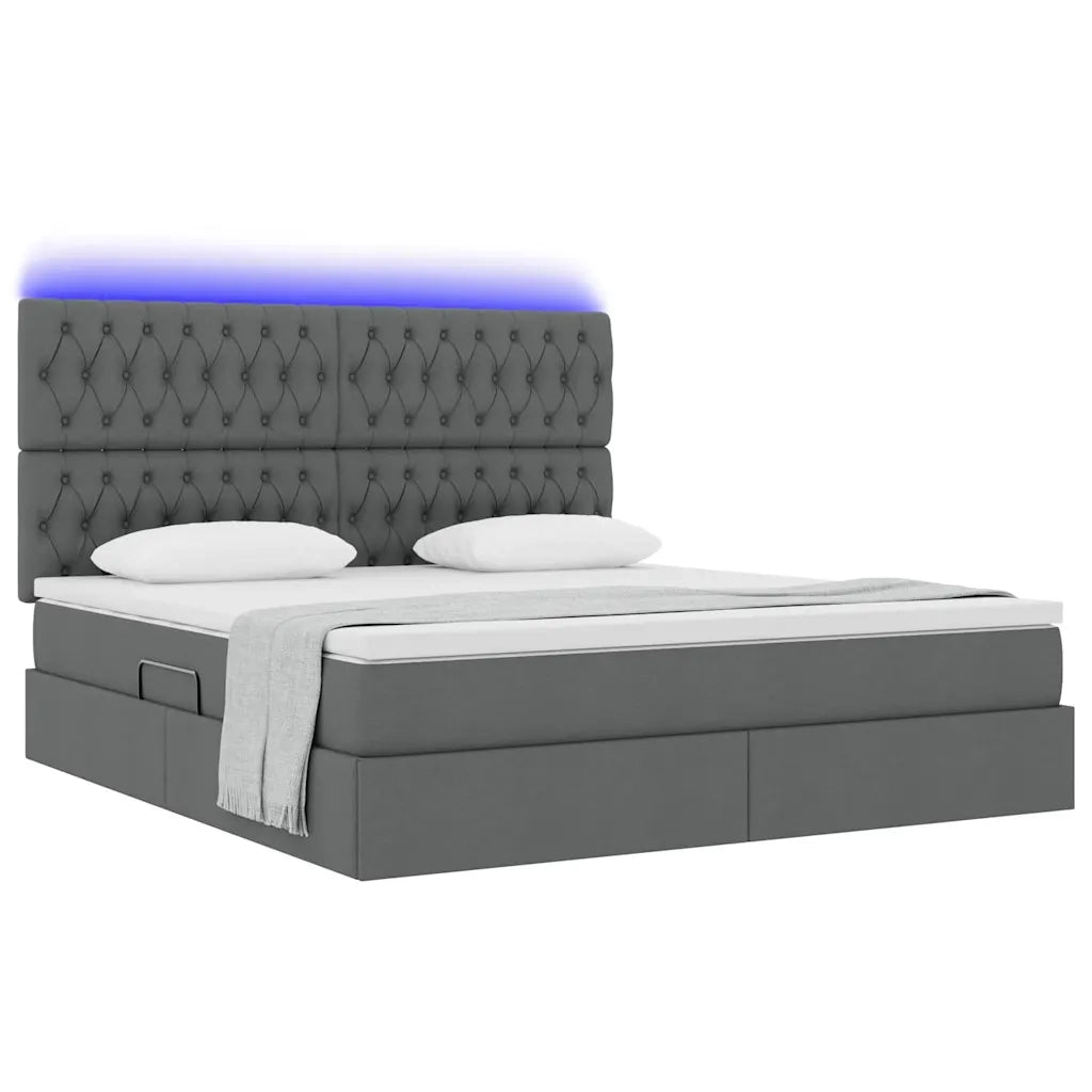 Letto con contenitore e LED con led Grigio scuro 160 x 200 cm