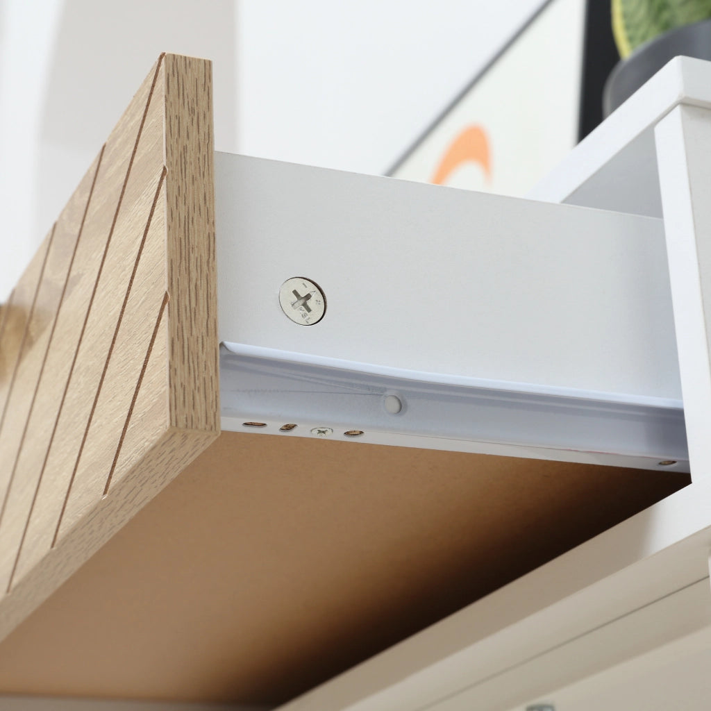Tavolino con 2 cassetti design linee intagliate ¨C Minimal ¨C Bianco e rovere