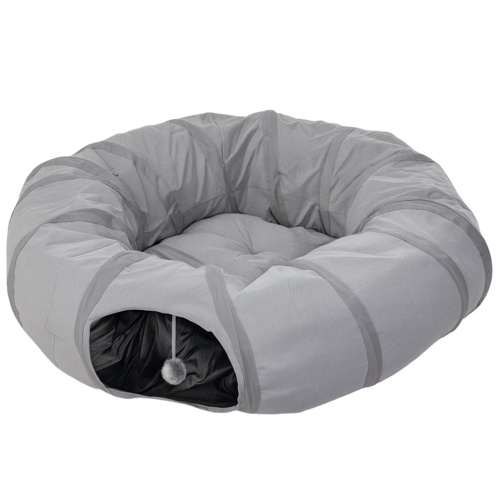 Tunnel per gatti con letto e cuscino ¨C zephmum ¨C grigio ?90x27cm