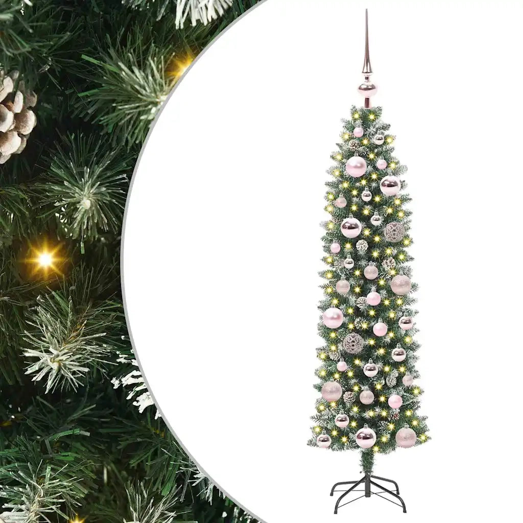 Albero di Natale Artificiale Sottile Verde e Bianco 120 cm 3395271
