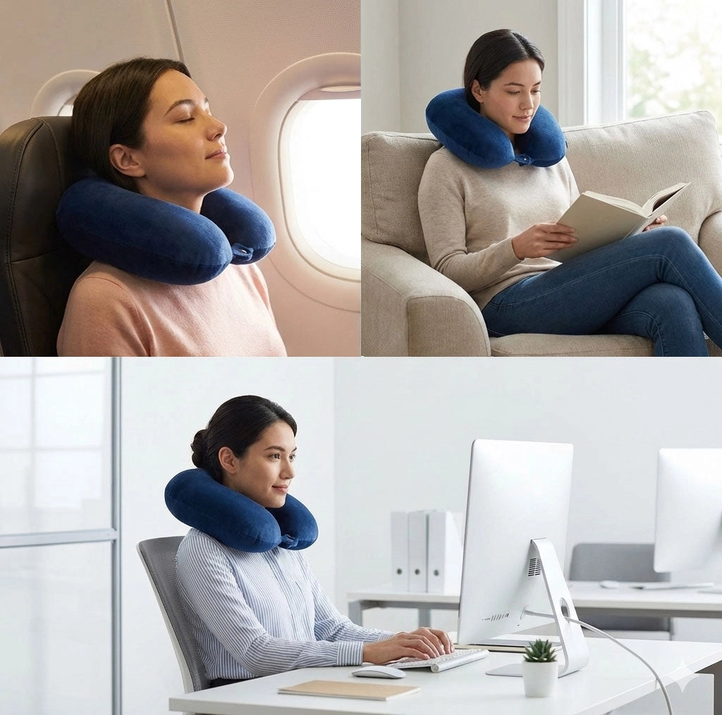 Cuscino cervicale in memory foam da viaggio e rilassamento collo sfoderabile